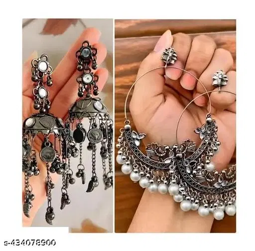 pack of 2 combo oxidized jhumka earrings