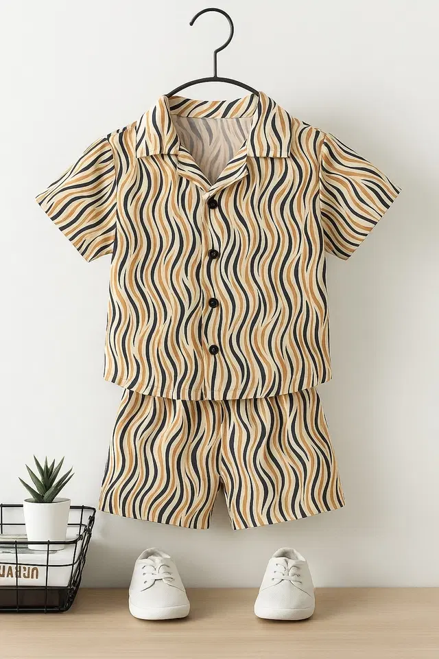 Poly Cotton Printed Clothing Set for Boys, Multicolour (6-7 Years)