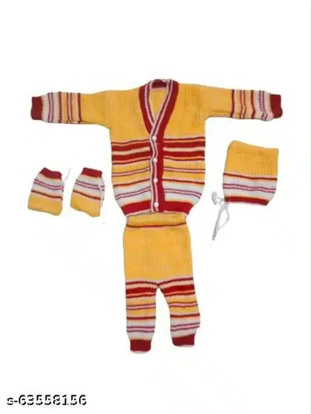 Woolen Sweater & Pant with Socks & Cap for Kids (Multicolor, 6-9 Months)