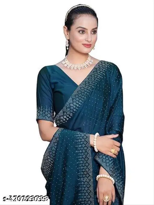 Georgette Embellished Saree For Women, Green