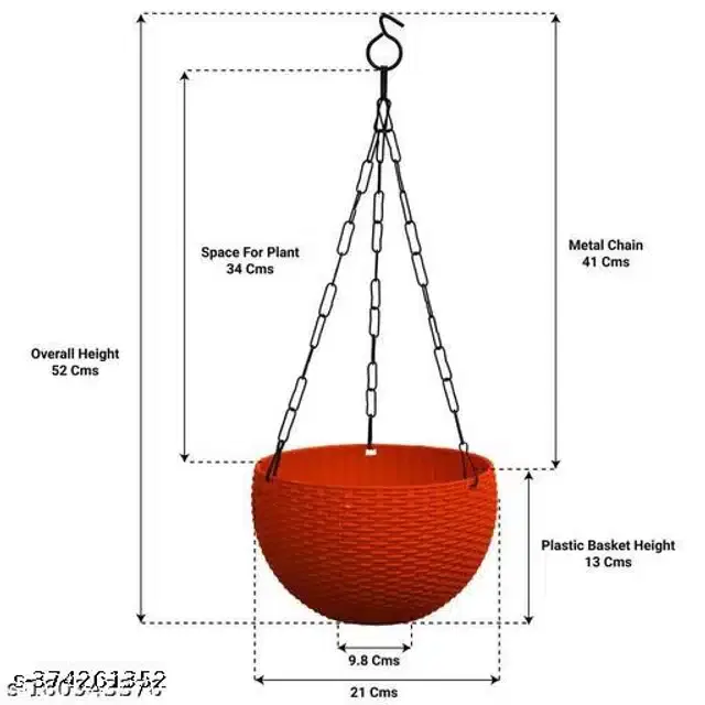 Hanging Flower Pots with Metal Chain, Red