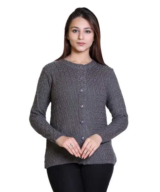 Women's Full Sleeves Cardigan (Grey, L) (M102)