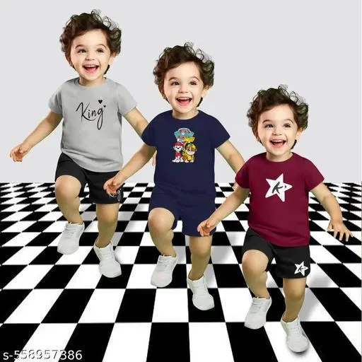 Cotton Blend Printed Clothing Set for Boys, Multicolour, Pack Of 3 (6-7 Years)