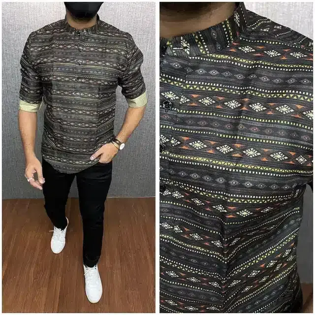 Short Kurta for Men (Black, XXL)