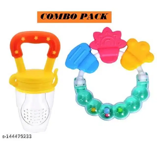 Silicone Nibbler with Rattle Toy for Infants, Multicolor, Set of 2