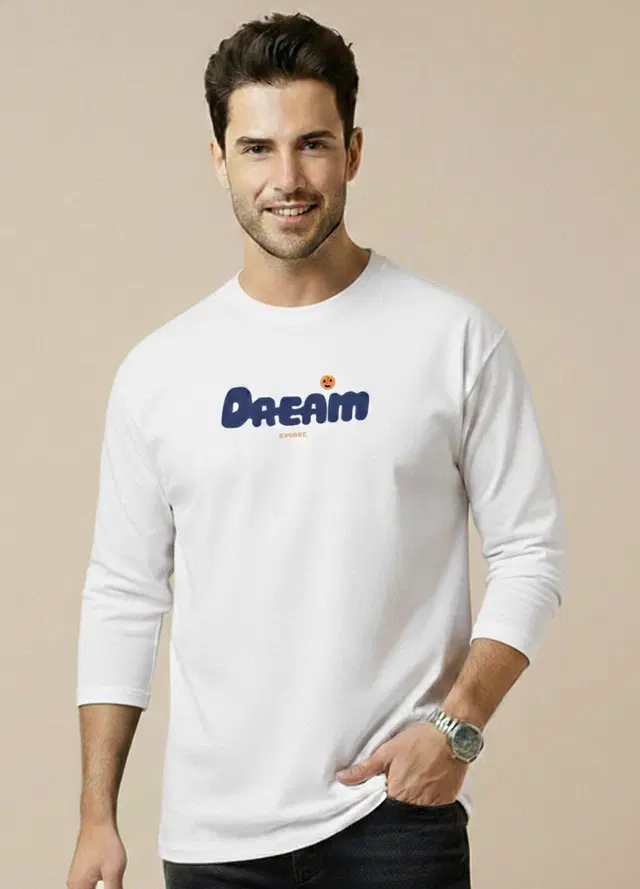 Polyester Printed T-shirt for Men, White (L)