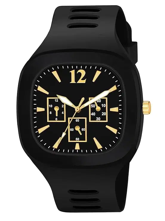 Square Dial Analog Watch for Kids, Black