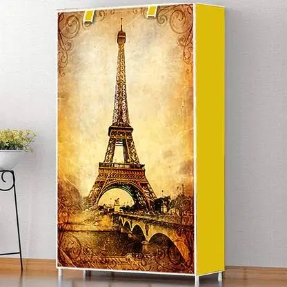 6-Layer Eiffel Tower Print Multipurpose Shoe Rack with Cover Yellow
