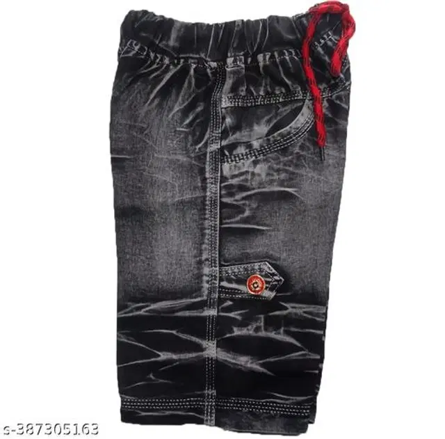 Denim Capris for Boys (Grey & Black, 5-6 Years)