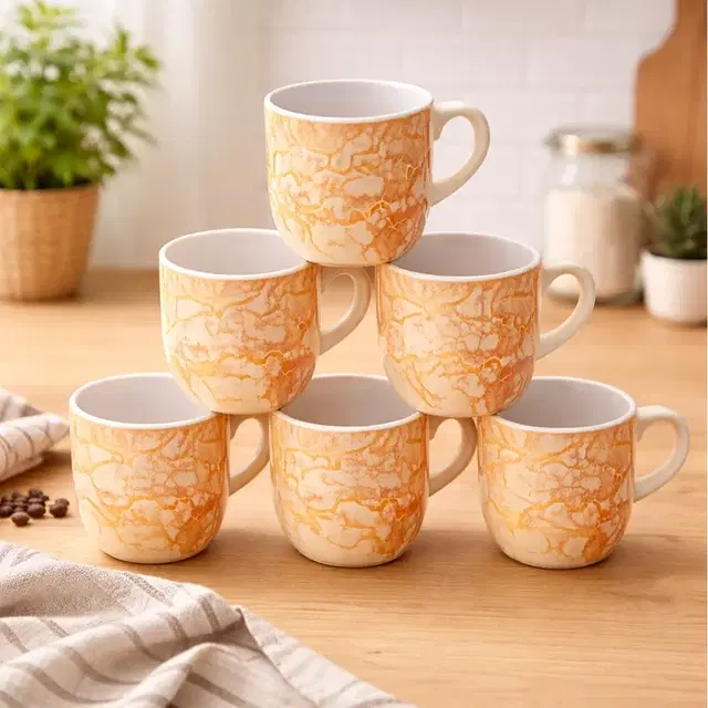 Ceramic Tea & Coffee Cup, Orange, Pack of 6 (140 ml)