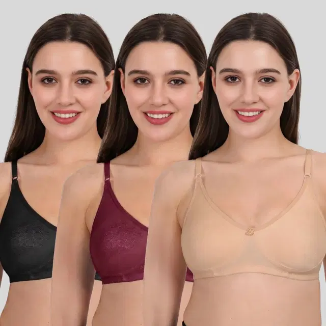 Cotton Bra for Women, Multicolour, Pack of 3 (28B)