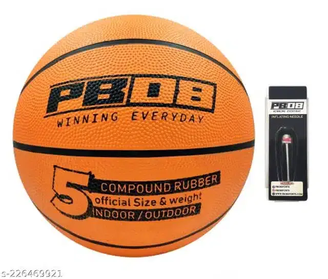 Rubber Basketball, Size 5 with Inflation Needle, Brown, Set of 1