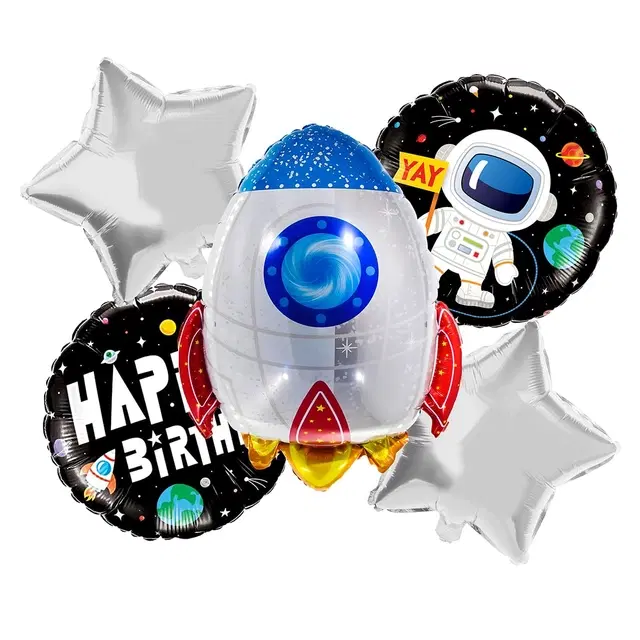5 Pcs Birthday Space Theme Decorations Foil Blue Balloon