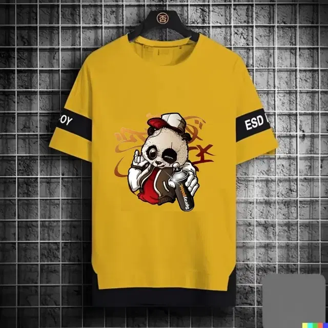 Round Neck Printed T-Shirt for Men (Mustard, XL)