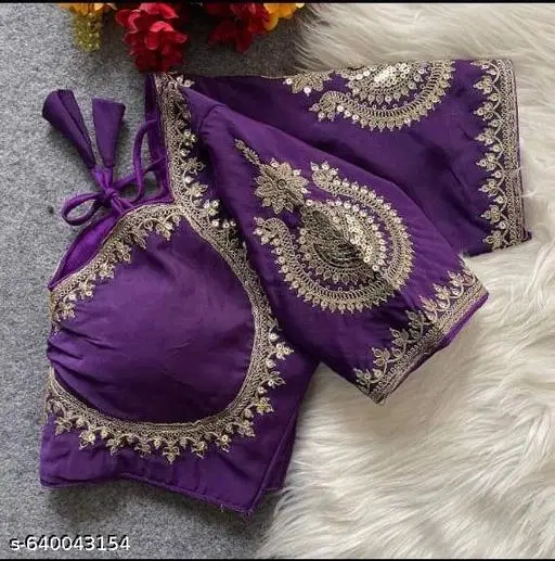 Silk Embroidered Blouse for Women, Purple (Free Size)