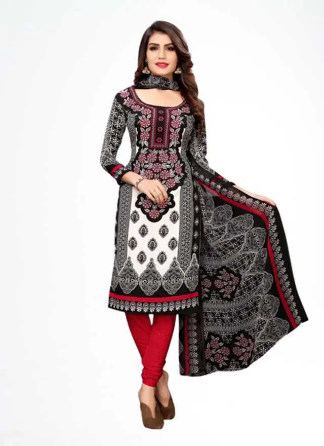 Kanooda Georgette Women's Printed Salwar Suit (Black) (KS-6)