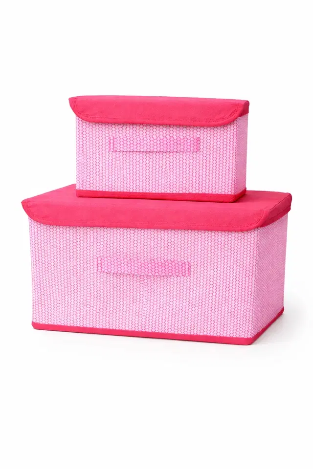 Craft Bazar Multipurpose Foldable Fabric Storage Box Pack of 2 with Lid and Handles for Clothes, Toys, Wardrobe, Shelf and Home Organization