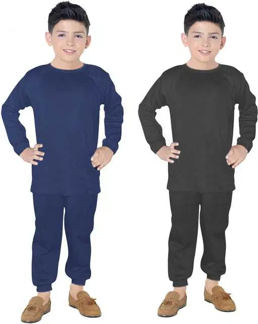 Solid Kids Boy's Thermal Top & Bottom Set, Set of 2 (Black & Blue, 5-6 Years) (FE-4)