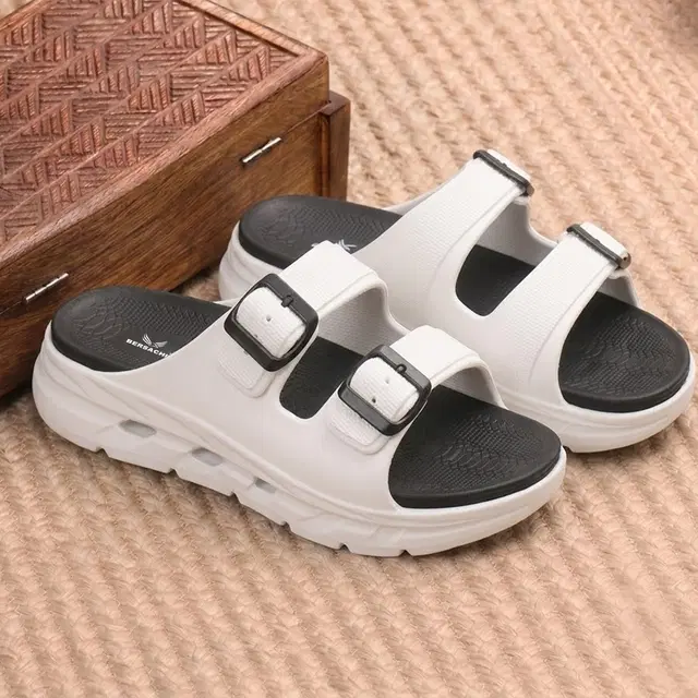 Solid Sliders for Men (White, 6)