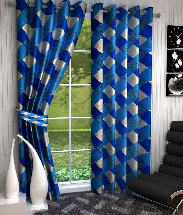Window Curtains, Pack of 2, Blue, 4x7 feet