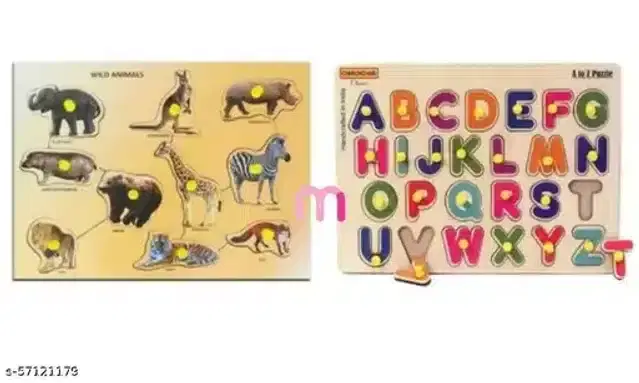 Wooden Educational Puzzle for Kids, Multicolor, Pack of 2