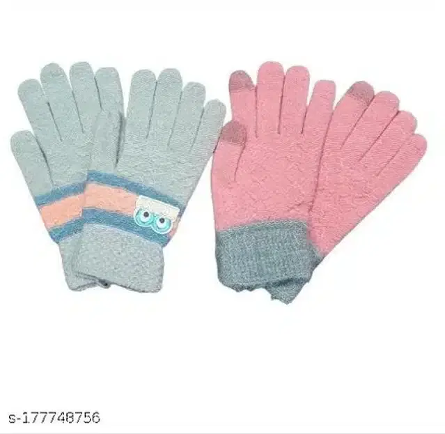 Woolen Winter Gloves for Women, Set of 2 (Sea Green & Pink, Free Size)