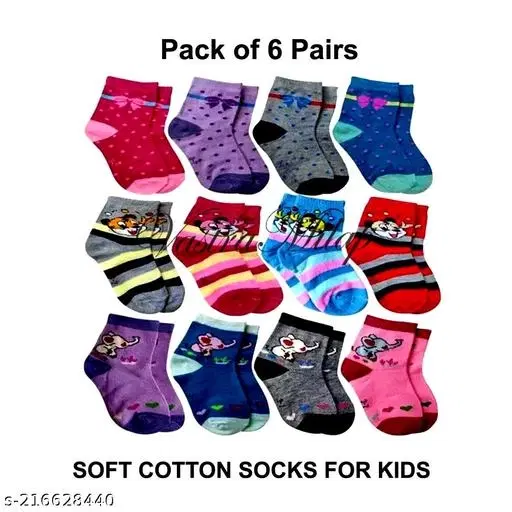 Cotton Socks for Kids, Set of 6 (Multicolor, 0-3 Months)