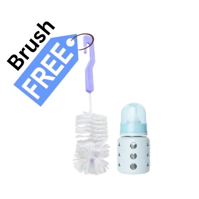 Glass Milk Bottle, 60 ml with Cleaning Brush, Blue, Set of 2
