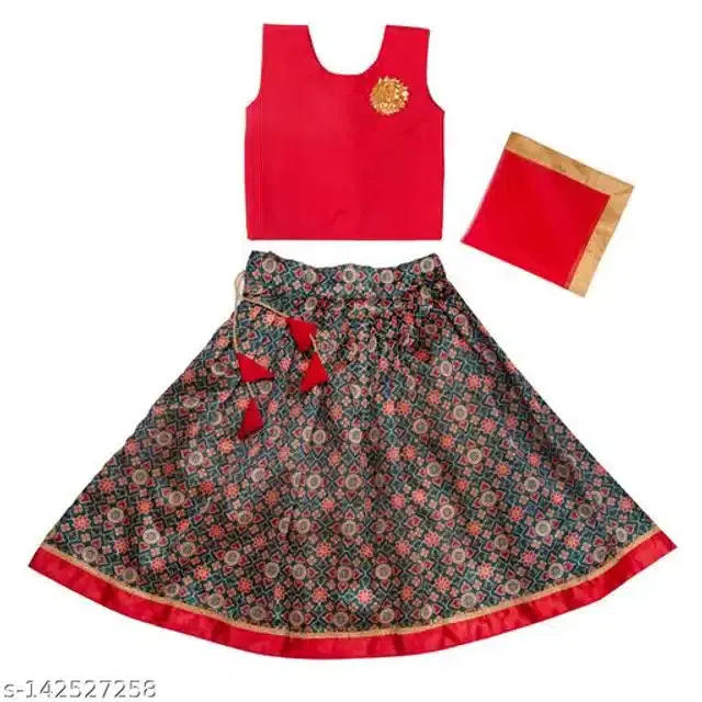 Taffeta Silk Lehenga with Choli & Dupatta for Girls (Pink, 4-5 Years)