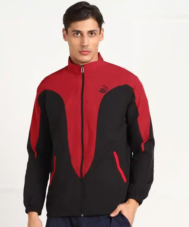Full Sleeves Solid Sports Jacket for Men (Red & Black, M)