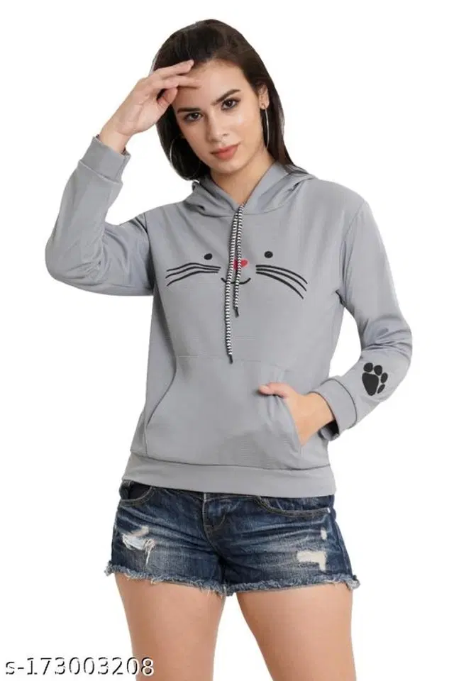 Polyester Hoodie for Women (Grey, L)