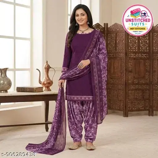 SIMPLYETHNIC Cotton Blend Printed Salwar Suit Set for Women (Purple, L)