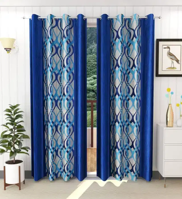 Polyester Printed Window & Door Curtains, Pack of 2, Blue, 5 feet