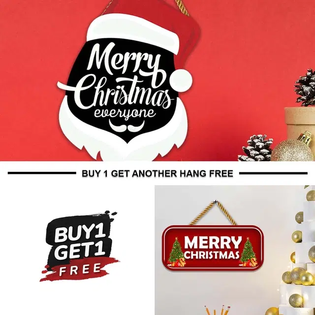 Wooden Wall Hanging for Christmas, Multicolor, Pack of 2