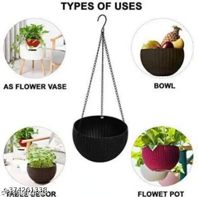 Hanging Flower Pots with Metal Chain, Multicolor, Pack of 5