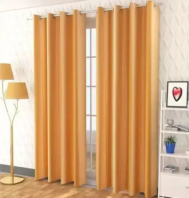 Solid Semi Transparent Window Curtains, Pack of 2, Gold, 5 feet