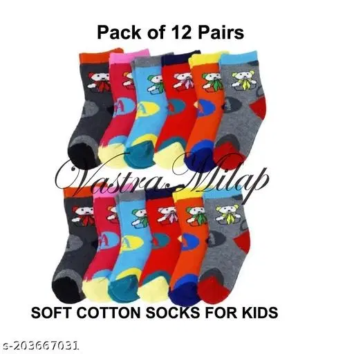 Cotton Socks for Kids, Set of 12 (Multicolor, 0-3 Months)