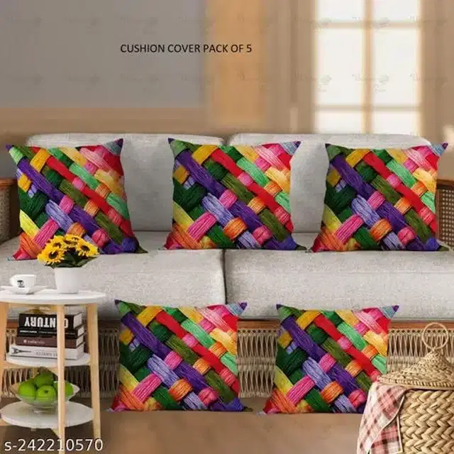 Cushion Cover for Home, Multicolor, 16x16 inches, Pack of 5