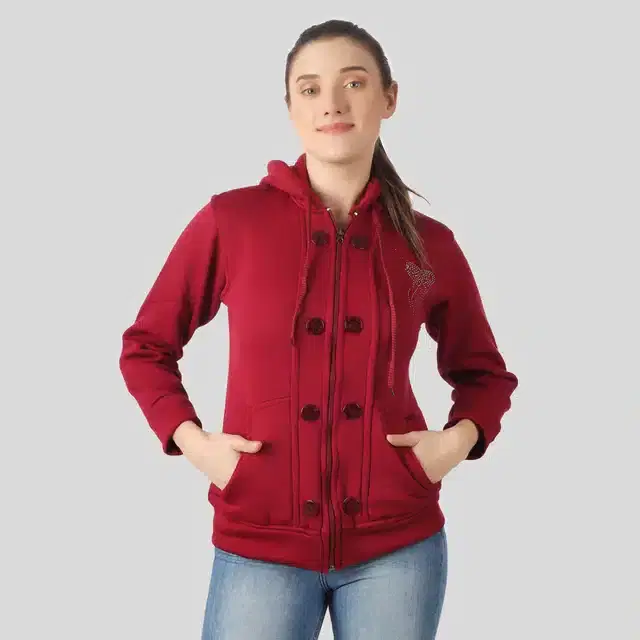 Full Sleeves Hooded Sweatshirt for Women (Maroon, M)
