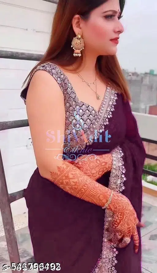 Georgette Solid Saree For Women, Maroon