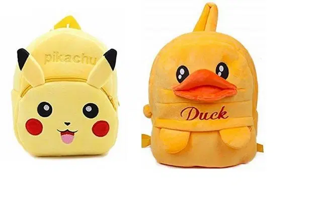 Heaven Decor Pikachu And Duck Combo Soft Velvet Kids School Bag Nursury Class To 5,  14 Inch  , A057