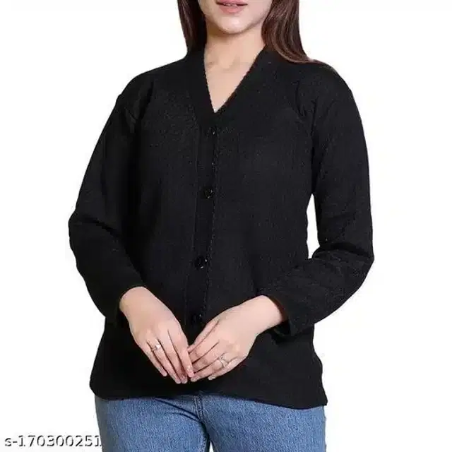Woolen Solid Full Sleeves Cardigan for Women (Black, XL)