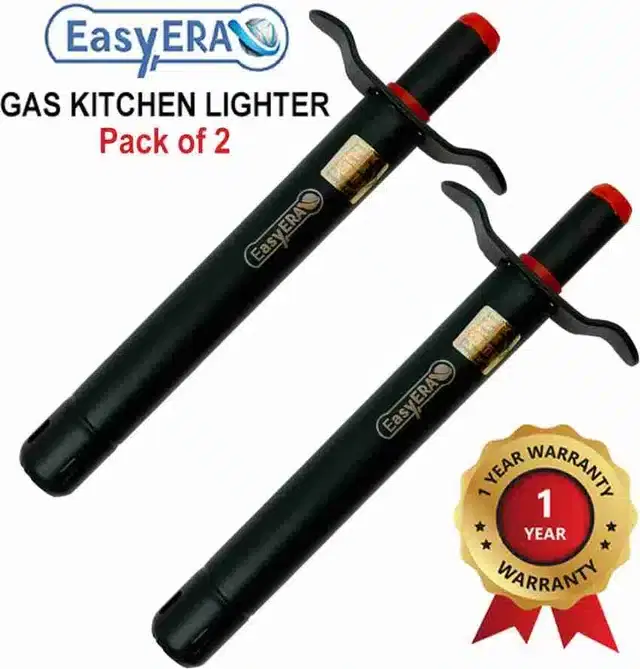 Stainless Steel Gas Lighter, Black, Pack of 2