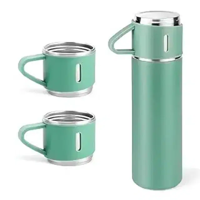 Stainless Steel Vacuum Flask Set with 2 Cups, Multicolor, 500 ml
