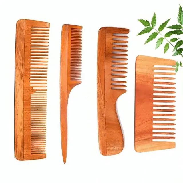 Natural Wooden Comb Infused with Neem Oil & Herbal Extracts Set of 4
