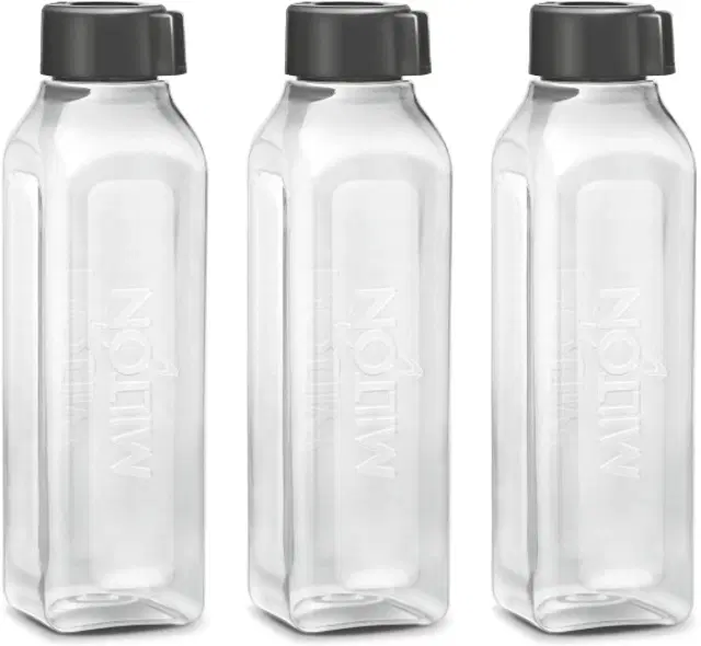 Milton Plastic Water Bottles, Pack of 3, Black, 1000 ml