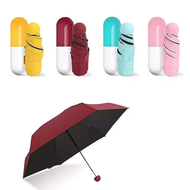 Foldable Mini Umbrella with Capsule Shaped Case, Assorted, Pack of 1