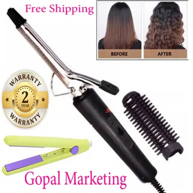 Mini Hair Straightener with Hair Curler Combo, Set of 2, Multicolor, Set of 2
