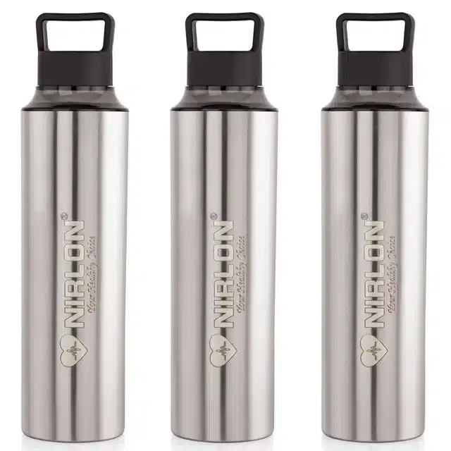 Stainless Steel Insulated Single Wall Water Bottle, Pack of 3, Silver, 900 ml