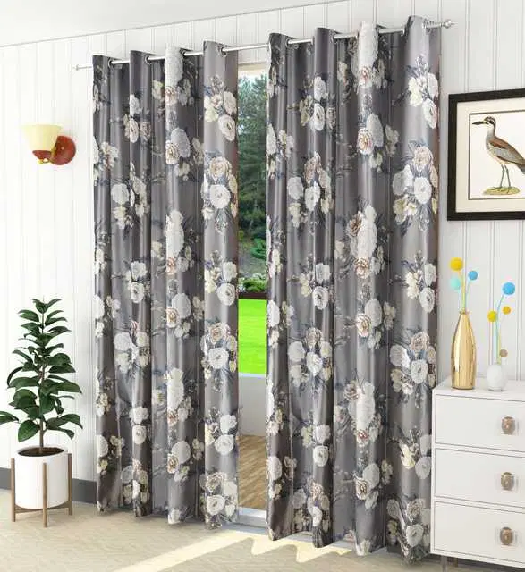 Homefab Polyester Curtains, Grey, 5 Feet, HF-193